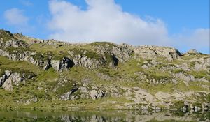Preview wallpaper mountains, hills, stones, reflection, lake, landscape