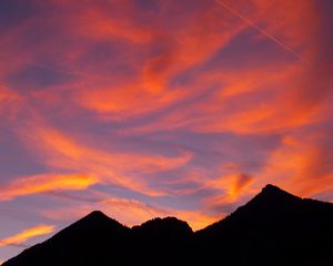 Preview wallpaper mountains, hills, sunset, sky, silhouette