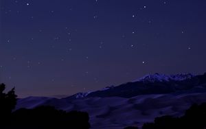 Preview wallpaper mountains, hills, trees, silhouettes, stars, night, dark