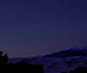 Preview wallpaper mountains, hills, trees, silhouettes, stars, night, dark