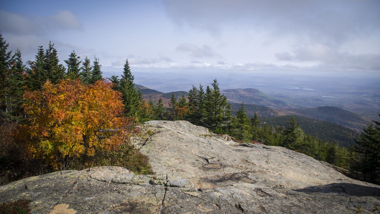 Wallpaper mountains, hills, trees, clouds, horizon, landscape, view