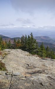 Preview wallpaper mountains, hills, trees, clouds, horizon, landscape, view