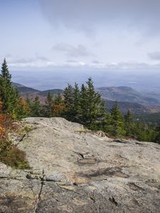 Preview wallpaper mountains, hills, trees, clouds, horizon, landscape, view