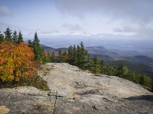 Preview wallpaper mountains, hills, trees, clouds, horizon, landscape, view