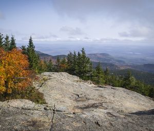 Preview wallpaper mountains, hills, trees, clouds, horizon, landscape, view