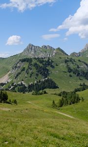 Preview wallpaper mountains, hills, valley, trees, landscape