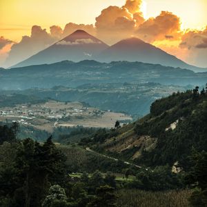Preview wallpaper mountains, hills, valley, trees, landscape, nature