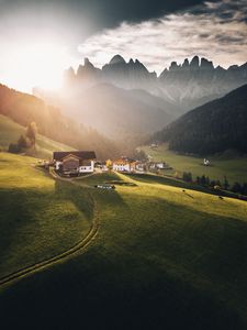 Preview wallpaper mountains, home, dawn, landscape, nature