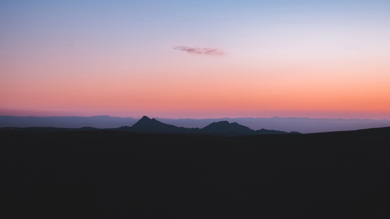 Wallpaper mountains, horizon, sunset, sky, fog