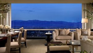 Preview wallpaper mountains, hotel, window, room, table, vip, interior design, landscape