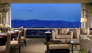 Preview wallpaper mountains, hotel, window, room, table, vip, interior design, landscape