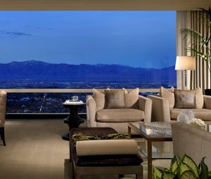 Preview wallpaper mountains, hotel, window, room, table, vip, interior design, landscape