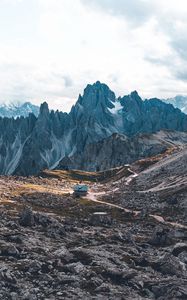 Preview wallpaper mountains, house, building, landscape, rocky