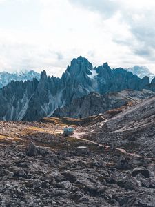 Preview wallpaper mountains, house, building, landscape, rocky