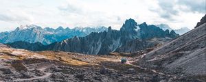 Preview wallpaper mountains, house, building, landscape, rocky