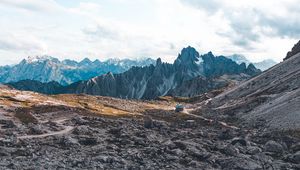 Preview wallpaper mountains, house, building, landscape, rocky