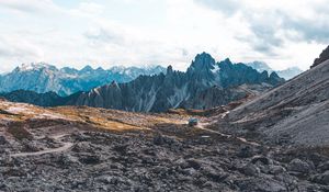 Preview wallpaper mountains, house, building, landscape, rocky