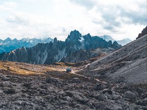 Preview wallpaper mountains, house, building, landscape, rocky