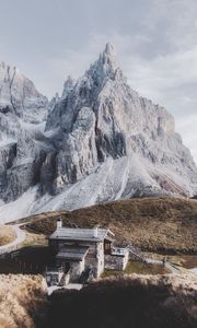 Preview wallpaper mountains, house, building, rocks, peak