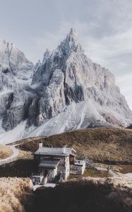 Preview wallpaper mountains, house, building, rocks, peak