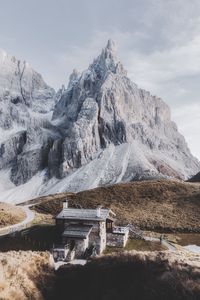 Preview wallpaper mountains, house, building, rocks, peak