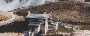 Preview wallpaper mountains, house, building, rocks, peak