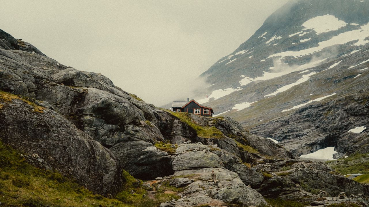 Wallpaper mountains, house, greenery, landscape