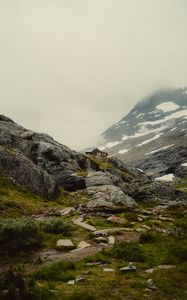 Preview wallpaper mountains, house, greenery, landscape