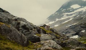 Preview wallpaper mountains, house, greenery, landscape