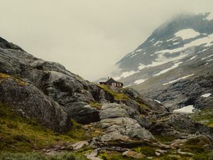 Preview wallpaper mountains, house, greenery, landscape