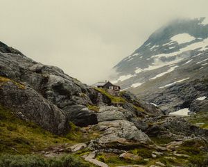 Preview wallpaper mountains, house, greenery, landscape