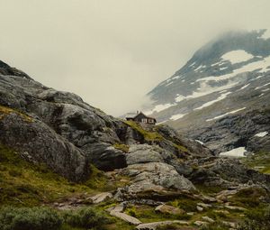 Preview wallpaper mountains, house, greenery, landscape