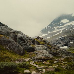 Preview wallpaper mountains, house, greenery, landscape