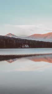 Preview wallpaper mountains, house, lake, reflection