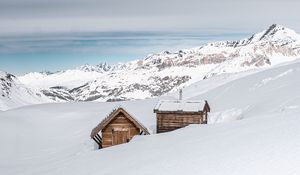 Preview wallpaper mountains, houses, snow, winter, nature