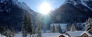 Preview wallpaper mountains, houses, snow, winter, beautiful