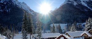 Preview wallpaper mountains, houses, snow, winter, beautiful