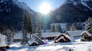 Preview wallpaper mountains, houses, snow, winter, beautiful