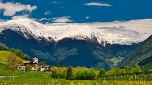 Preview wallpaper mountains, houses, trees, landscape, nature