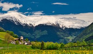 Preview wallpaper mountains, houses, trees, landscape, nature