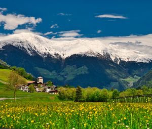 Preview wallpaper mountains, houses, trees, landscape, nature