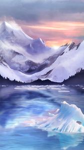 Preview wallpaper mountains, ice, ice floes, fog