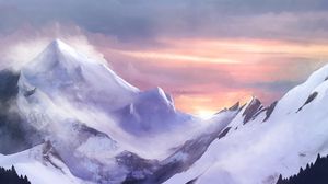 Preview wallpaper mountains, ice, ice floes, fog