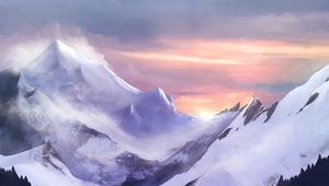 Preview wallpaper mountains, ice, ice floes, fog