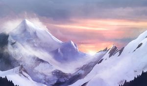 Preview wallpaper mountains, ice, ice floes, fog