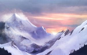 Preview wallpaper mountains, ice, ice floes, fog