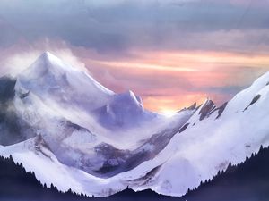 Preview wallpaper mountains, ice, ice floes, fog