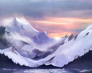 Preview wallpaper mountains, ice, ice floes, fog