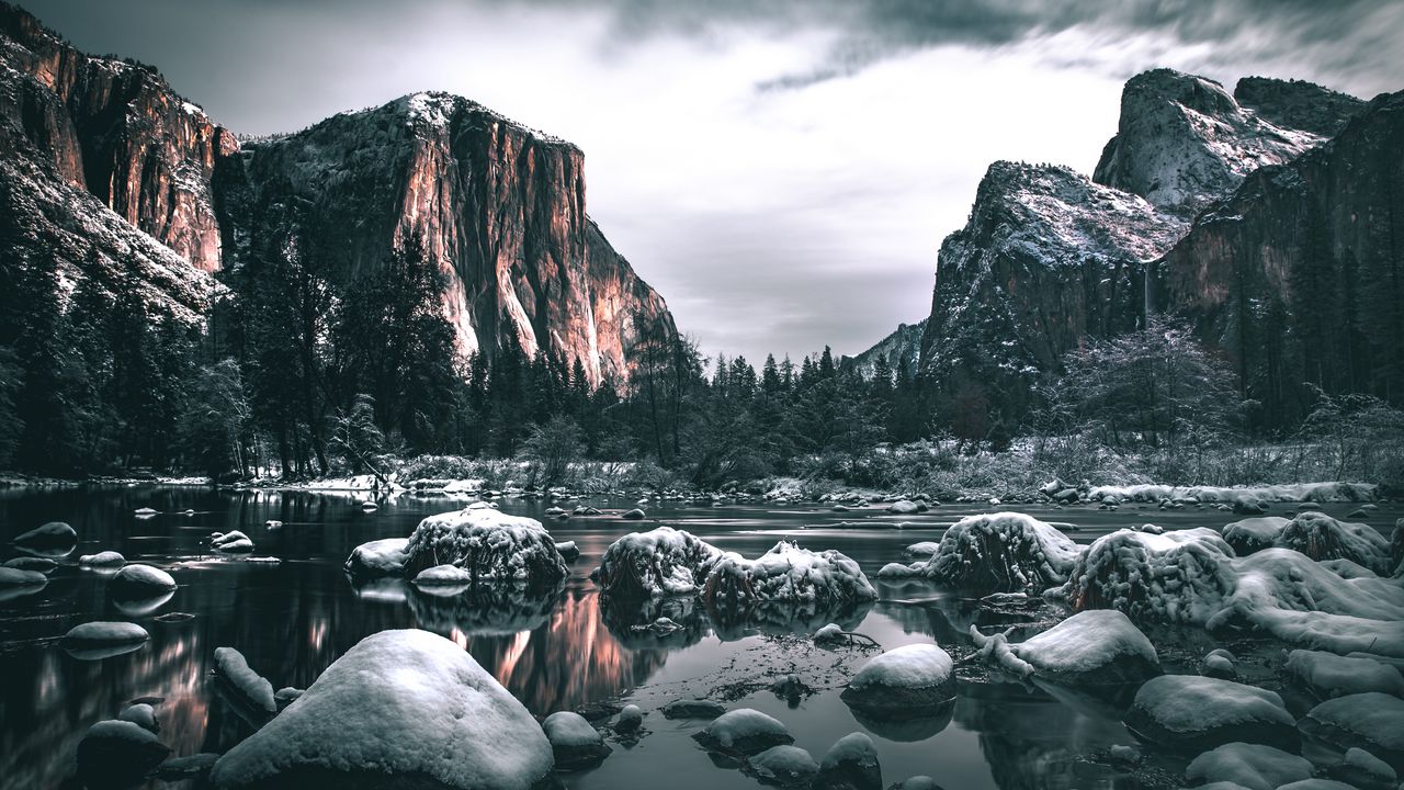 Wallpaper mountains, ice, snow, river, landscape