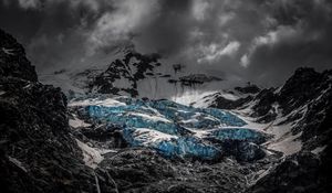 Preview wallpaper mountains, ice, top, sky, clouds